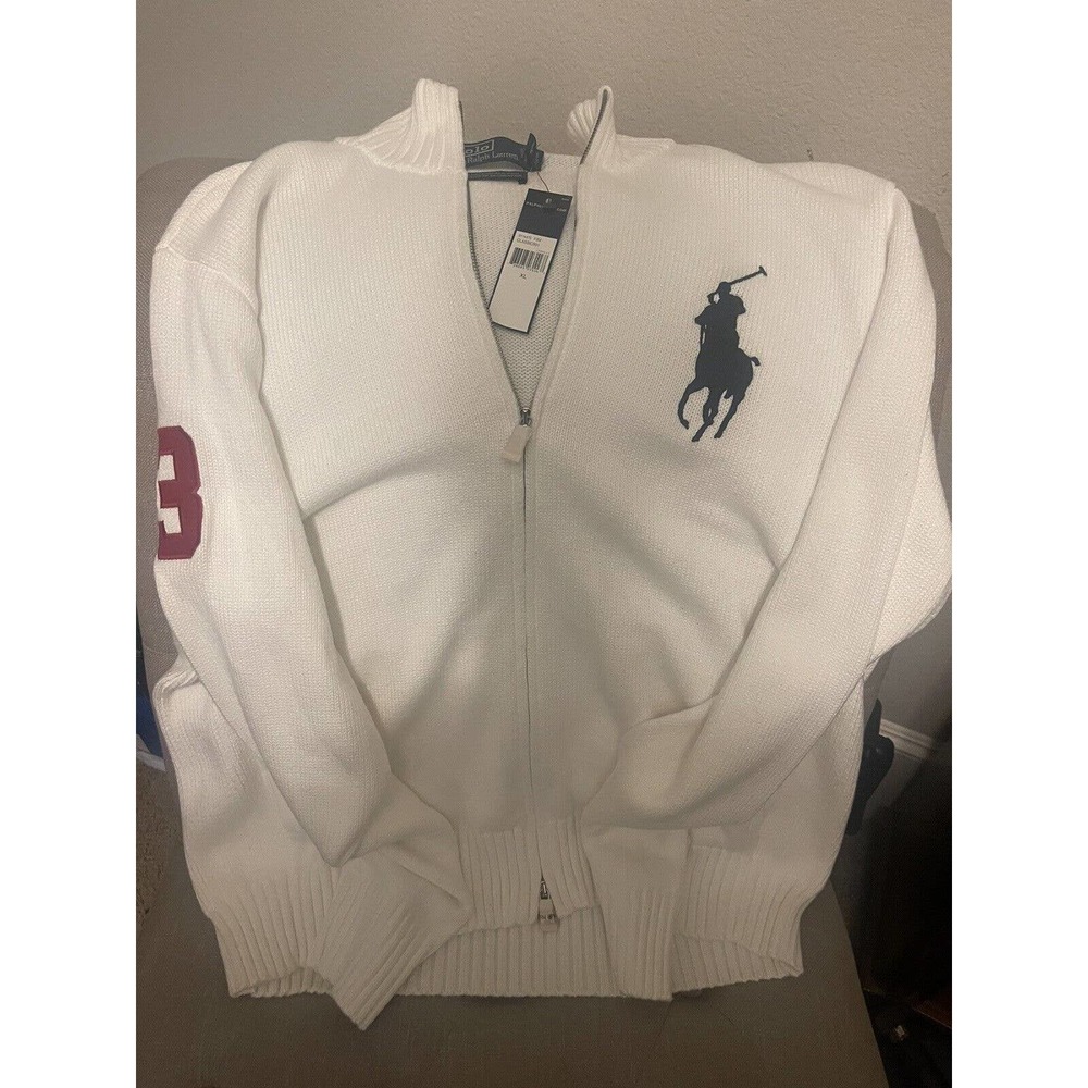 Polo Ralph Lauren Sweater Mens XL Pullover Full Zip Big Pony Vintage-Rare*